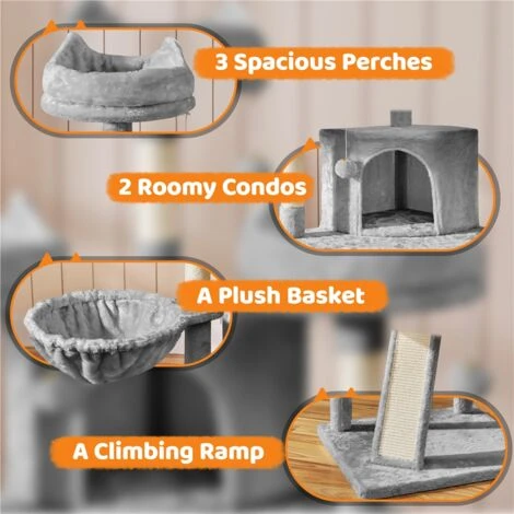 Yaheetech Tiragraffi Albero Per Gatti Adulti Alto 174cm Gattini In Corda Sisal Graffiatoio Con 3 Palle 174cm Chiaro Grigio 6 Yaheetech Tiragraffi Albero Per Gatti Adulti Alto 174cm Gattini In Corda Sisal Graffiatoio Con 3 Palle 174cm Chiaro Grigio - immagine 4