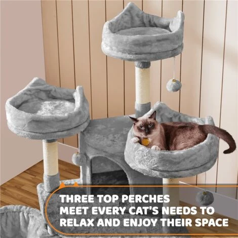 Yaheetech Tiragraffi Albero Per Gatti Adulti Alto 174cm Gattini In Corda Sisal Graffiatoio Con 3 Palle 174cm Chiaro Grigio 7 Yaheetech Tiragraffi Albero Per Gatti Adulti Alto 174cm Gattini In Corda Sisal Graffiatoio Con 3 Palle 174cm Chiaro Grigio - immagine 5