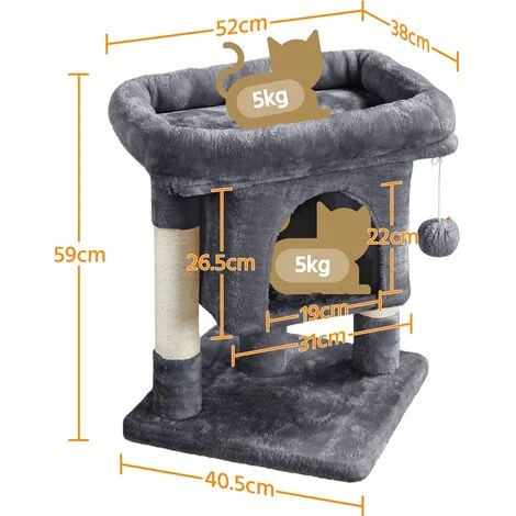 Yaheetech Tiragraffi Albero Per Gatti Con Posatoio Grande Graffiatoio Per Gatti 40,5 X 40,5 X 59 Cm Scuro Grigio 4 Yaheetech Tiragraffi Albero Per Gatti Con Posatoio Grande Graffiatoio Per Gatti 40,5 X 40,5 X 59 Cm Scuro Grigio - immagine 2
