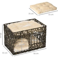 PawHut Cuccia Per Gatti Fino A 5kg In Vimini Sintetico 2 Livelli Con Cuscini - Marrone Scuro -Cibi per gatti Italia 41949708 3
