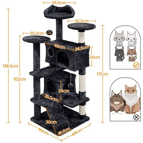 Yaheetech Tiragraffi Per Gatti Albero Tira Graffi Graffiatoio Sisal Naturale Giocattolo Giochi Gatto Elegante Con 2 Palle Antiribaltamento Nero 5 Yaheetech Tiragraffi Per Gatti Albero Tira Graffi Graffiatoio Sisal Naturale Giocattolo Giochi Gatto Elegante Con 2 Palle Antiribaltamento Nero - immagine 3