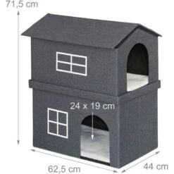 Relaxdays Casetta Per Gatti, Rifugio Soffice, Cuccia Pieghevole A 2 Entrate, HxLxP: 71,5 X 62,5 X 44 Cm, Grigio Scuro -Cibi per gatti Italia 42706943 4