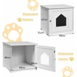 Cassetta Per Gatti, Cuccia Per Animali Domestici Da Giardino, Cuccia Per Gatto In Legno Da Giardino, Bianco, 51x48x46 Cm 9 Cassetta Per Gatti, Cuccia Per Animali Domestici Da Giardino, Cuccia Per Gatto In Legno Da Giardino, Bianco, 51x48x46 Cm -Cibi per gatti Italia 45179428 3