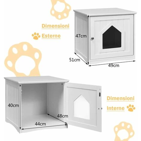 Cassetta Per Gatti, Cuccia Per Animali Domestici Da Giardino, Cuccia Per Gatto In Legno Da Giardino, Bianco, 51x48x46 Cm 5 Cassetta Per Gatti, Cuccia Per Animali Domestici Da Giardino, Cuccia Per Gatto In Legno Da Giardino, Bianco, 51x48x46 Cm - immagine 3