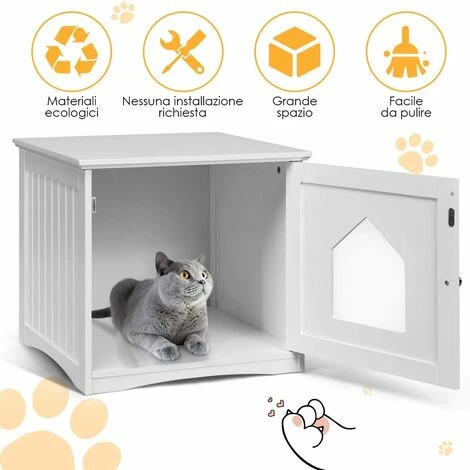 Cassetta Per Gatti, Cuccia Per Animali Domestici Da Giardino, Cuccia Per Gatto In Legno Da Giardino, Bianco, 51x48x46 Cm 6 Cassetta Per Gatti, Cuccia Per Animali Domestici Da Giardino, Cuccia Per Gatto In Legno Da Giardino, Bianco, 51x48x46 Cm - immagine 4