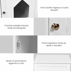 Cassetta Per Gatti, Cuccia Per Animali Domestici Da Giardino, Cuccia Per Gatto In Legno Da Giardino, Bianco, 51x48x46 Cm 11 Cassetta Per Gatti, Cuccia Per Animali Domestici Da Giardino, Cuccia Per Gatto In Legno Da Giardino, Bianco, 51x48x46 Cm -Cibi per gatti Italia 45179428 5