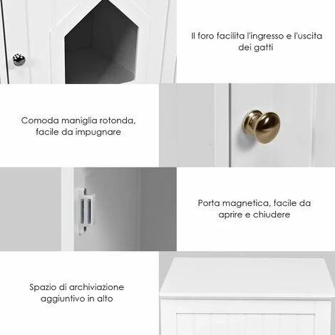 Cassetta Per Gatti, Cuccia Per Animali Domestici Da Giardino, Cuccia Per Gatto In Legno Da Giardino, Bianco, 51x48x46 Cm 7 Cassetta Per Gatti, Cuccia Per Animali Domestici Da Giardino, Cuccia Per Gatto In Legno Da Giardino, Bianco, 51x48x46 Cm - immagine 5