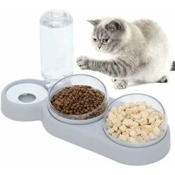 Kueatily Ciotola Per Gatti Doppia Sollevata, Ciotola Per Gatti Anti-vomito Con Inclinazione Di 15° Ciotola Per Animali Domestici 3 In 1 Per Stoccaggio Automatico Dell'Acqua, Disponibile Per Gatti E Cu