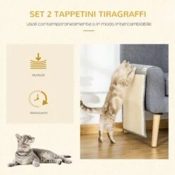 PawHut Set 2 Tiragraffi Per Gatti Da Divano, Tappetini Tiragraffi In Sisal E Poliestere, 130x45cm - Grigio -Cibi per gatti Italia 48390595 4