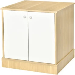 PawHut Mobile Lettiera Per Gatti Con 2 Ante E Ripiano Interno Estraibile In Legno, 60x55x62.5cm - Legno/Bianco