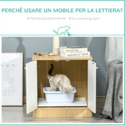 PawHut Mobile Lettiera Per Gatti Con 2 Ante E Ripiano Interno Estraibile In Legno, 60x55x62.5cm - Legno/Bianco 10 PawHut Mobile Lettiera Per Gatti Con 2 Ante E Ripiano Interno Estraibile In Legno, 60x55x62.5cm - Legno/Bianco -Cibi per gatti Italia 48390599 4