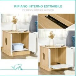 PawHut Mobile Lettiera Per Gatti Con 2 Ante E Ripiano Interno Estraibile In Legno, 60x55x62.5cm - Legno/Bianco 11 PawHut Mobile Lettiera Per Gatti Con 2 Ante E Ripiano Interno Estraibile In Legno, 60x55x62.5cm - Legno/Bianco -Cibi per gatti Italia 48390599 5