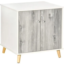 PawHut Mobile Lettiera Per Gatti Fino 5.5kg Con 2 Ante E Foro D'Ingresso Laterale, 60x55x62.5cm - Bianco/Grigio