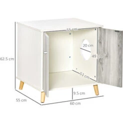 PawHut Mobile Lettiera Per Gatti Fino 5.5kg Con 2 Ante E Foro D'Ingresso Laterale, 60x55x62.5cm - Bianco/Grigio -Cibi per gatti Italia 48390603 3