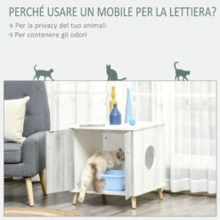 PawHut Mobile Lettiera Per Gatti Fino 5.5kg Con 2 Ante E Foro D'Ingresso Laterale, 60x55x62.5cm - Bianco/Grigio -Cibi per gatti Italia 48390603 4