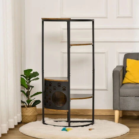 PawHut Palestra Per Gatti Multilivello Con Cuccia, Albero Per Gatti Adulti E Gattini Con Ripiani - Marrone 4 PawHut Palestra Per Gatti Multilivello Con Cuccia, Albero Per Gatti Adulti E Gattini Con Ripiani - Marrone - immagine 2