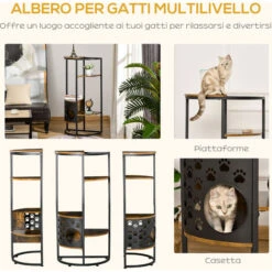 PawHut Palestra Per Gatti Multilivello Con Cuccia, Albero Per Gatti Adulti E Gattini Con Ripiani - Marrone 10 PawHut Palestra Per Gatti Multilivello Con Cuccia, Albero Per Gatti Adulti E Gattini Con Ripiani - Marrone -Cibi per gatti Italia 48390825 4