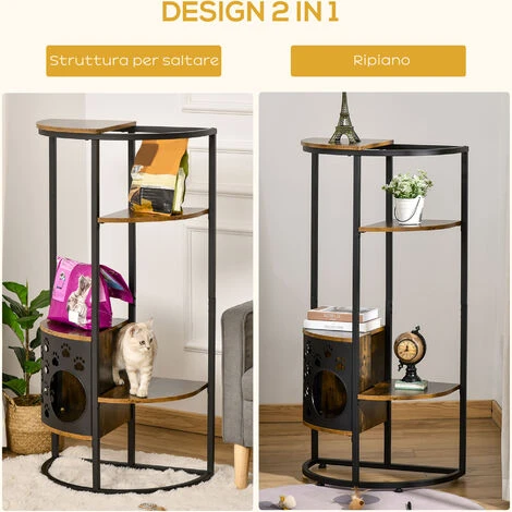 PawHut Palestra Per Gatti Multilivello Con Cuccia, Albero Per Gatti Adulti E Gattini Con Ripiani - Marrone 7 PawHut Palestra Per Gatti Multilivello Con Cuccia, Albero Per Gatti Adulti E Gattini Con Ripiani - Marrone - immagine 5