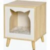 PawHut Casetta Per Gatti 2 In 1 E Tavolino, Cuscino Lavabile E Gambe In Legno, 40x40x50cm -Cibi per gatti Italia 48391037 1