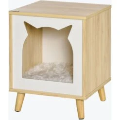 PawHut Casetta Per Gatti 2 In 1 E Tavolino, Cuscino Lavabile E Gambe In Legno, 40x40x50cm