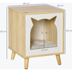 PawHut Casetta Per Gatti 2 In 1 E Tavolino, Cuscino Lavabile E Gambe In Legno, 40x40x50cm -Cibi per gatti Italia 48391037 3