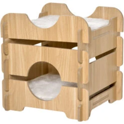 PawHut Cuccia Per Gatti Su 2 Livelli Con Cuscini Rimovibili E Lavabili, 50x50x50cm - Rovere