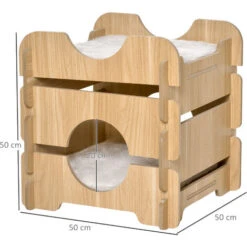 PawHut Cuccia Per Gatti Su 2 Livelli Con Cuscini Rimovibili E Lavabili, 50x50x50cm - Rovere -Cibi per gatti Italia 48391081 3