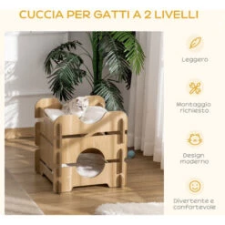PawHut Cuccia Per Gatti Su 2 Livelli Con Cuscini Rimovibili E Lavabili, 50x50x50cm - Rovere -Cibi per gatti Italia 48391081 4