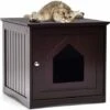 GOPLUS Cassetta Per Gatti, Cuccia Per Animali Domestici Da Giardino, Cuccia Per Gatto In Legno Da Giardino, Bianco/Marrone, 51x48x46 Cm (Marrone) -Cibi per gatti Italia 48456565 1