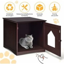 GOPLUS Cassetta Per Gatti, Cuccia Per Animali Domestici Da Giardino, Cuccia Per Gatto In Legno Da Giardino, Bianco/Marrone, 51x48x46 Cm (Marrone) -Cibi per gatti Italia 48456565 3