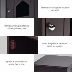 GOPLUS Cassetta Per Gatti, Cuccia Per Animali Domestici Da Giardino, Cuccia Per Gatto In Legno Da Giardino, Bianco/Marrone, 51x48x46 Cm (Marrone) -Cibi per gatti Italia 48456565 5