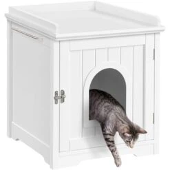 Yaheetech Casetta Per Gatti Cuccia In Legno Mobiletto Lettiera Per Animali Multiuso Armadietto Legno Nido Per Gatti Cani 48 X 53 X 57,5 Cm Bianco