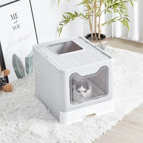 Lettiera Toilette Per Gatto Chiusa Cassetta Pieghevole Grande Con Cassetto, Adatto A Gatti Peso A 10kg 7 Lettiera Toilette Per Gatto Chiusa Cassetta Pieghevole Grande Con Cassetto, Adatto A Gatti Peso A 10kg - immagine 5