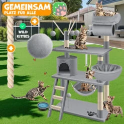 KESSER® Palo Tiragraffi, Albero Per Gatti, Torre Per Arrampicarsi Con Amaca, Tronchi In Sisal, Tana Extra Large, Scale, Grotta, Palline, Sisal E Corda Per Giocare, Altezza 143 Cm, Con Tante Opzioni Di -Cibi per gatti Italia 51985493 5