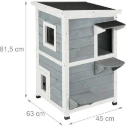 Relaxdays Casa Per Gatti, Villa Per Felini A 2 Piani, 3 Entrate, 2 Scalini, Legno Di Pino, 81,5x63x45,5cm, Grigio Bianco -Cibi per gatti Italia 53834649 4