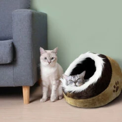 Todeco Grotta Per Animali Ripieni, Casa Di Gatto - Materiale: Spugna Morbida - Accessori: (1x) Cuscino Rimovibile - 48 X 43 X 32 Cm, Marrone -Cibi per gatti Italia 54376739 3