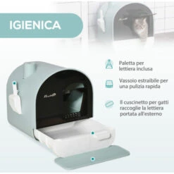 PawHut Lettiera Per Gatti Chiusa Con Filtri, Paletta E Vassoio Removibile, Struttura In PP, 43x44x47cm, Verde 10 PawHut Lettiera Per Gatti Chiusa Con Filtri, Paletta E Vassoio Removibile, Struttura In PP, 43x44x47cm, Verde -Cibi per gatti Italia 54558175 4