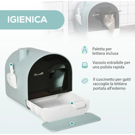 PawHut Lettiera Per Gatti Chiusa Con Filtri, Paletta E Vassoio Removibile, Struttura In PP, 43x44x47cm, Verde 6 PawHut Lettiera Per Gatti Chiusa Con Filtri, Paletta E Vassoio Removibile, Struttura In PP, 43x44x47cm, Verde - immagine 4
