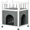 PawHut Casetta Per Gatti Da Esterni Con 2 Ingressi, 2 Gradini E 1 Balcone, Cuccia Per Gatti In Legno D'Abete, 60x46x65 Cm, Grigia -Cibi per gatti Italia 55054523 1