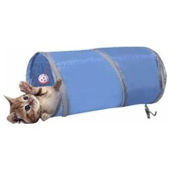 SOEKAVIA Tunnel Per Gatti, Pieghevole, Leggero, A 5 Vie, Con Pompon E Campanelle, Giocattolo Interattivo Per Gattini, Coniglietti, Cuccioli, Furetti, Porcellini D'India, Profondo Blu