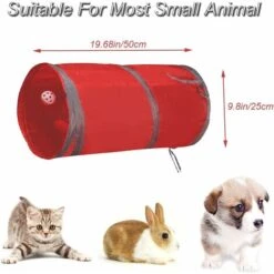SOEKAVIA Tunnel Per Gatti, Pieghevole, Leggero, A 5 Vie, Con Pompon E Campanelle, Giocattolo Interattivo Per Gattini, Coniglietti, Cuccioli, Furetti, Porcellini D'India, Grande Rosso -Cibi per gatti Italia 55441337 3