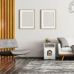 Relaxdays Mobile Da Lettiera, Cuccia Per Gatti, Mobiletto Con Ripiano, Anta Magnetica, Forato, HLP: 64x48x53 Cm, Bianco -Cibi per gatti Italia 57026591 2