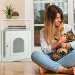 Relaxdays Mobile Da Lettiera, Cuccia Per Gatti, Mobiletto Con Ripiano, Anta Magnetica, Forato, HLP: 64x48x53 Cm, Bianco -Cibi per gatti Italia 57026591 3