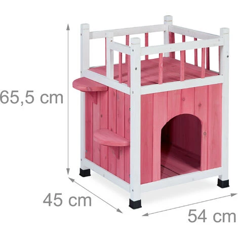 Relaxdays Casa Per Gatti, Villa Per Felini A 2 Piani, Con Balcone, Legno Di Pino, HLP: 65,5 X 54 X 45 Cm, Rosso Pastello 6 Relaxdays Casa Per Gatti, Villa Per Felini A 2 Piani, Con Balcone, Legno Di Pino, HLP: 65,5 X 54 X 45 Cm, Rosso Pastello - immagine 4