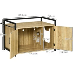 PawHut Mobile Lettiera Per Gatti Con 2 Ante E Ingresso Laterale, 82.3x51x54cm, Color Legno E Nero -Cibi per gatti Italia 59116089 3