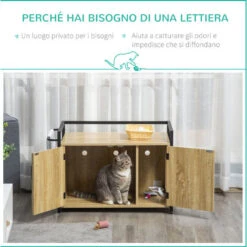 PawHut Mobile Lettiera Per Gatti Con 2 Ante E Ingresso Laterale, 82.3x51x54cm, Color Legno E Nero -Cibi per gatti Italia 59116089 4