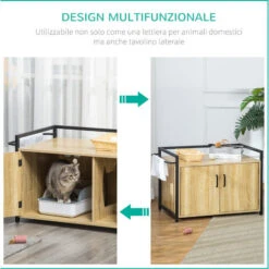 PawHut Mobile Lettiera Per Gatti Con 2 Ante E Ingresso Laterale, 82.3x51x54cm, Color Legno E Nero -Cibi per gatti Italia 59116089 5