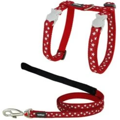 Pettorina Per Gatti Red Dingo Style Rosso Stella Bianco Cinghia