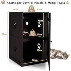 COSTWAY Mobile Per Lettiera Gatti In Legno A 2 Livelli, Casetta Per Gatti Con Dispositivo Antiribaltamento, Porta Apribile, Prese D’Aria E Foro D'Ingresso, 60 Cm X 53 Cm X 90 Cm 10 COSTWAY Mobile Per Lettiera Gatti In Legno A 2 Livelli, Casetta Per Gatti Con Dispositivo Antiribaltamento, Porta Apribile, Prese D’Aria E Foro D'Ingresso, 60 Cm X 53 Cm X 90 Cm -Cibi per gatti Italia 63681989 4