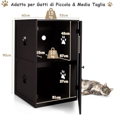 COSTWAY Mobile Per Lettiera Gatti In Legno A 2 Livelli, Casetta Per Gatti Con Dispositivo Antiribaltamento, Porta Apribile, Prese D’Aria E Foro D'Ingresso, 60 Cm X 53 Cm X 90 Cm 6 COSTWAY Mobile Per Lettiera Gatti In Legno A 2 Livelli, Casetta Per Gatti Con Dispositivo Antiribaltamento, Porta Apribile, Prese D’Aria E Foro D'Ingresso, 60 Cm X 53 Cm X 90 Cm - immagine 4